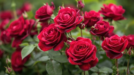 Obraz premium Roses of the red variety growing in the garden