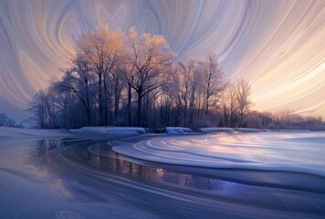 Striking landscapes with trees in a water flow.