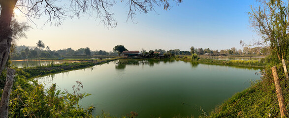 Fish farming ponds in a village near Chiang Saen, Thailand, sustain local livelihoods, fostering...