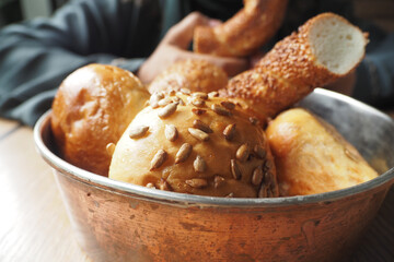 Closeup of a bun with pumpkin seeds, 