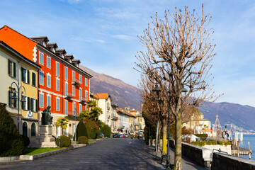 Scenic view of old center of Cannobio town at Lake Maggiore lakeshore