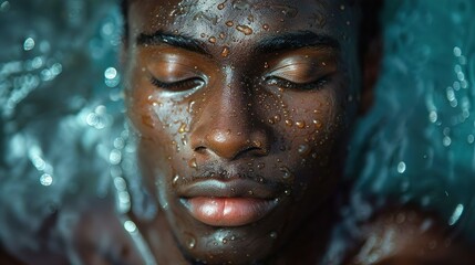 Retrato de um homem com olhos fechados e calmo: Imagem em close.