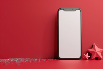 red mobile phone , studio mockup background 