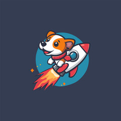 Dog riding rocket logo design vector illustration template
