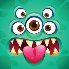 Funny monster showing tongue cartoon character face expression. Vector illustration