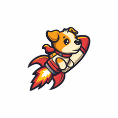 Dog riding rocket logo design vector illustration template
