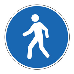 pedestrian walkway sign blue round background