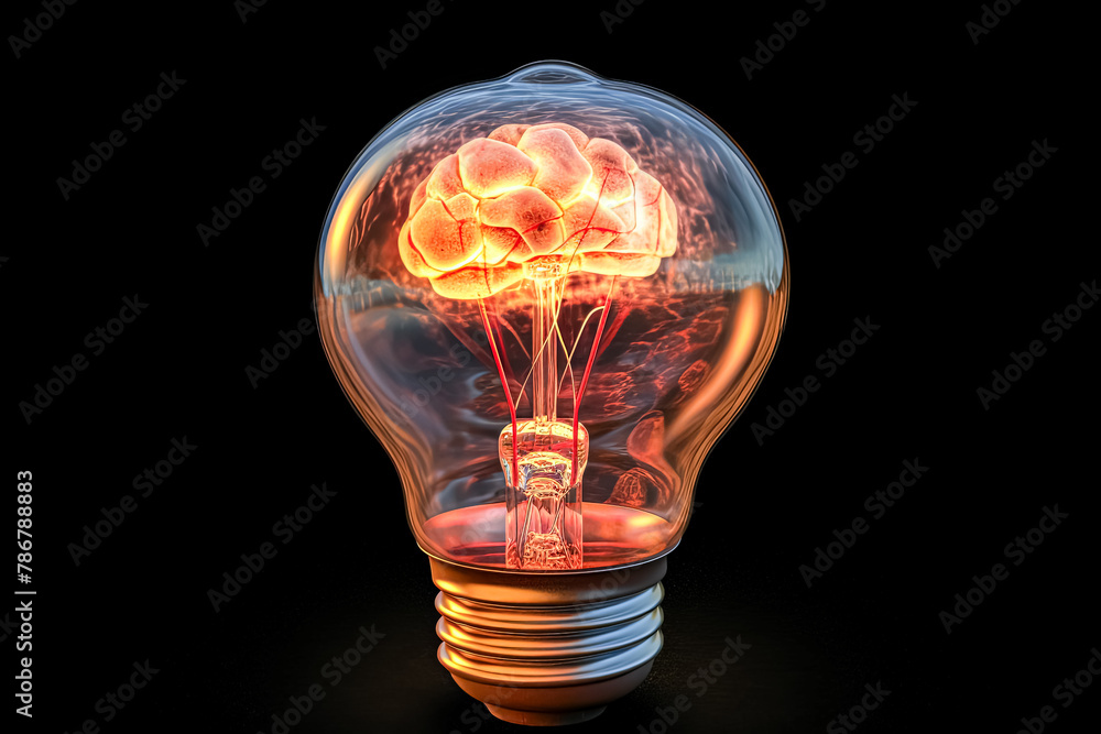 Poster a light bulb with a brain inside of it.