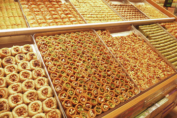 turkish dessert baklava selling at shop 