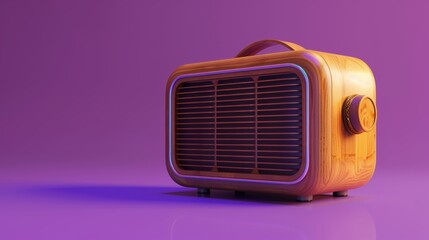 Sophisticated wireless speaker with a vintage aesthetic, showcased on a vibrant purple background