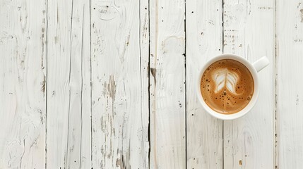 Serene white wooden background enhancing the simplicity of coffee and note paper - obrazy, fototapety, plakaty