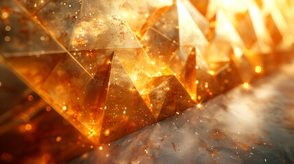 Golden Geometric Peaks, a Warm and Radiant Background That Evokes a Sense of Luxury and Depth - obrazy, fototapety, plakaty