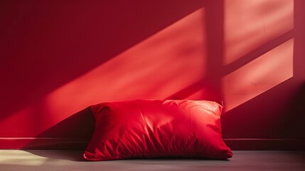 Rest easy on a pillow showcased against a red canvas, a visual cue for warmth and comfort in sleep