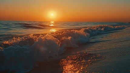 Early morning , sunrise over sea. Golden sands - obrazy, fototapety, plakaty