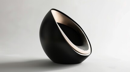 Modern wireless speaker, designed with luxury in mind, isolated on a stark white background, highlighting its sleek curves