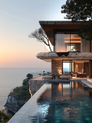Luxurious Cliffside Villa with Infinity Pool at Sunset