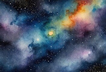 Fototapeta premium galactic wallpaper with a pattern of galaxies in different shades of deep indigo, overlaid with a surreal multicolored painting of a universe