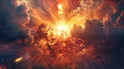 A powerful explosion rips through the sky as a missile meets its target, captured in high detail