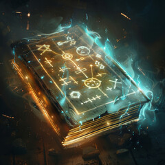 An ancient book with glowing symbols
