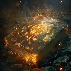 An ancient book of magic, glowing with power.