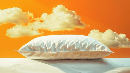 A perfect day starts with a good dream on a soft pillow, showcased against an energizing orange background