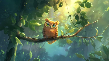 Fototapeten owl sitting on tree branch © saeed