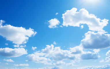 blue sky background with tiny clouds and bright sun,