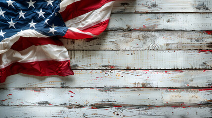 American Independence Day Celebration, American flag on white wooden background, Generative Ai