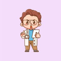 Cute doctor medical personnel give advice character kawaii chibi character mascot illustration outline style design
