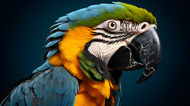 Beautiful macaw parrot isolated on green background. 3d rendering