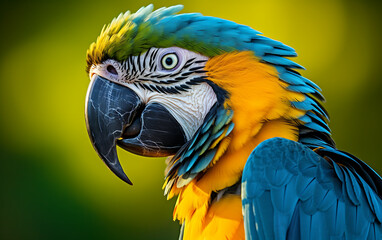 Fototapeta premium Beautiful macaw parrot isolated on green background. 3d rendering