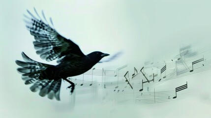 Bird in Flight Double Exposure Composition with Musical Notes Macro Detail
