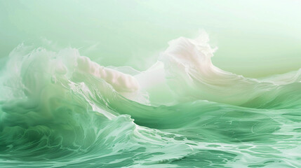 Imagine a mesmerizing display of soft green and blush hues blending seamlessly, creating a calming and ethereal atmosphere. The gentle waves ripple across the background.