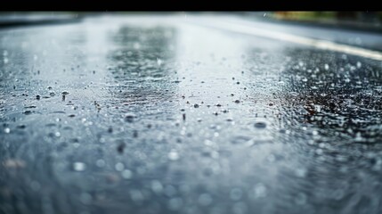 Wet concrete street during rainfall