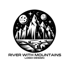 River With Mountains Vector Logo Design