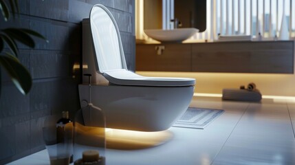 Sleek and modern bathroom interior with a focus on the toilet, AI Generative.