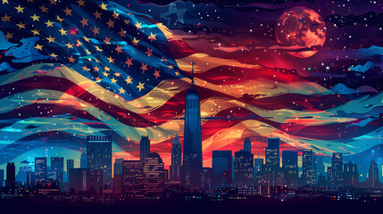 American Independence Day Illustration for Background, Generative AI - obrazy, fototapety, plakaty