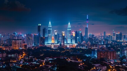 The twin towers at night in malaysia - obrazy, fototapety, plakaty
