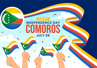 Happy Comoros Independence Day Vector Illustration on 6 July with Comorian Waving Flag in National Holiday Flat Cartoon Background Design