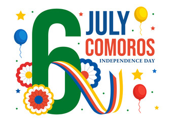 Happy Comoros Independence Day Vector Illustration on 6 July with Comorian Waving Flag in National Holiday Flat Cartoon Background Design