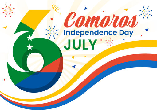 Happy Comoros Independence Day Vector Illustration on 6 July with Comorian Waving Flag in National Holiday Flat Cartoon Background Design
