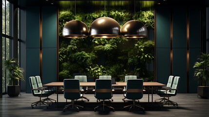 Luxury green wall boss room and meeting room 