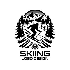 Skiing Vector Logo Design