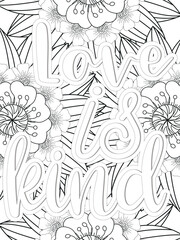Kindness quotes Flower Coloring Page Beautiful black and white illustration for adult coloring book