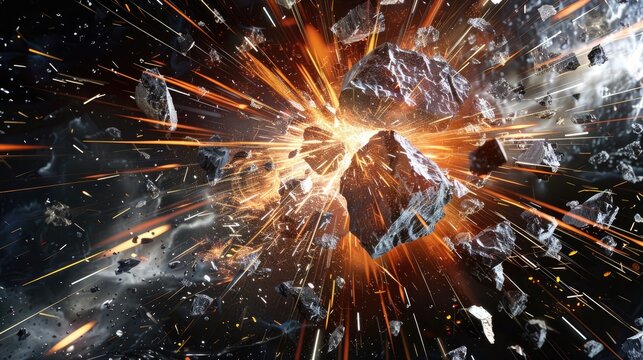 Rocks big bang explosion in space, Rocks explosion, Generative AI