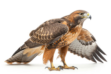 Imposing Red-Tailed Hawk Showing Dominant Stance Isolated on White Background