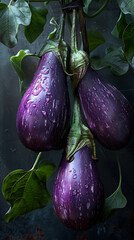 Beautiful presentation of Whole eggplants, hyperrealistic food photography