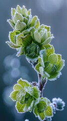 Frozen flowers and leaves