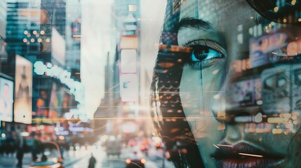Cinematic Double Exposure of Person's Gaze with Cityscape