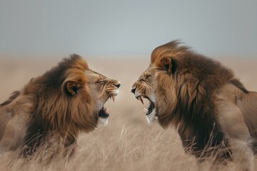 two lion kings in savana nature photography